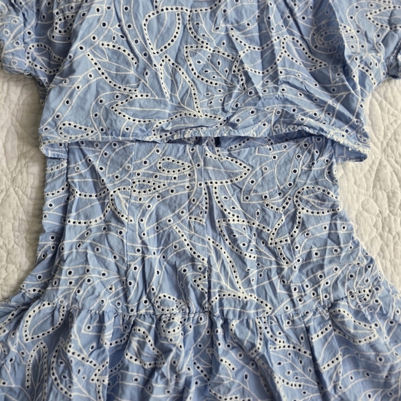 Zara Embroidered Cutout Tiered Eyelet Maxi Shirt Dress XS Light Blue - Picture 11 of 16